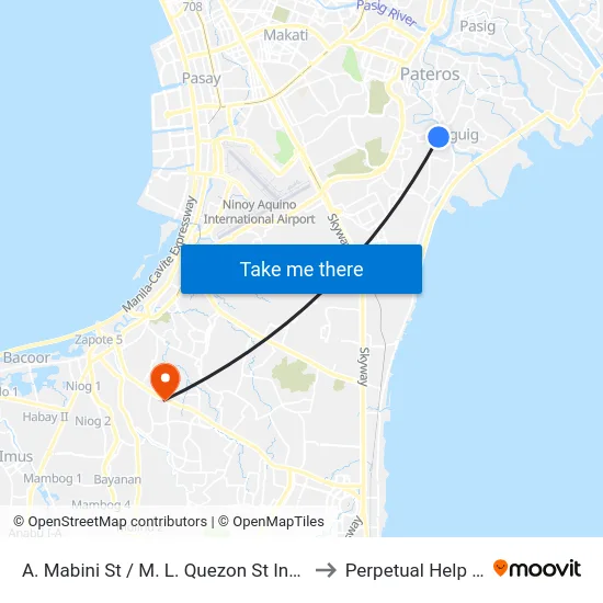 A. Mabini St / M. L. Quezon St Intersection, Taguig City, Manila to Perpetual Help Medical Center map