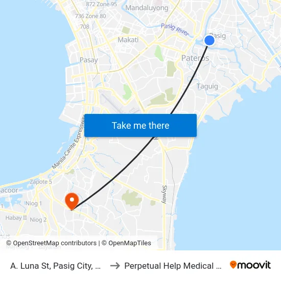 A. Luna St, Pasig City, Manila to Perpetual Help Medical Center map