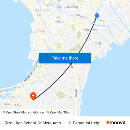 Rizal High School, Dr Sixto Antonio Ave, Pasig City, Manila to Perpetual Help Medical Center map