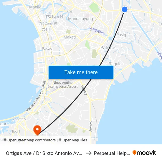 Ortigas Ave / Dr Sixto Antonio Ave Intersection, Pasig City, Manila to Perpetual Help Medical Center map