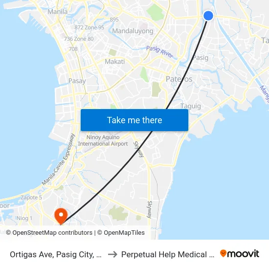 Ortigas Ave, Pasig City, Manila to Perpetual Help Medical Center map