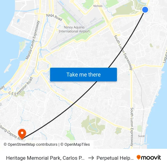 Heritage Memorial Park, Carlos P. Garcia Ave, Taguig City, Manila to Perpetual Help Medical Center map