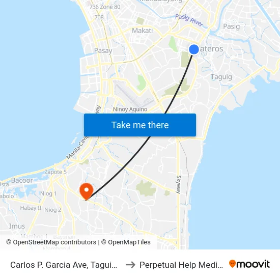Carlos P. Garcia Ave, Taguig City, Manila to Perpetual Help Medical Center map