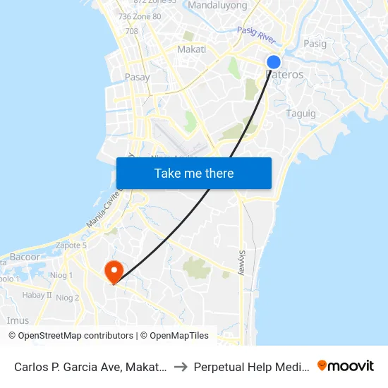 Carlos P. Garcia Ave, Makati City, Manila to Perpetual Help Medical Center map