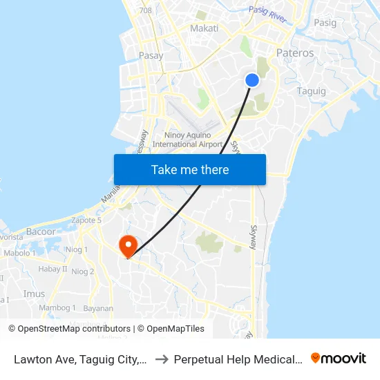 Lawton Ave, Taguig City, Manila to Perpetual Help Medical Center map