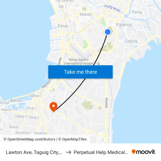 Lawton Ave, Taguig City, Manila to Perpetual Help Medical Center map