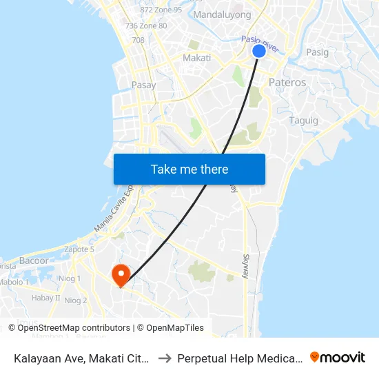 Kalayaan Ave, Makati City, Manila to Perpetual Help Medical Center map