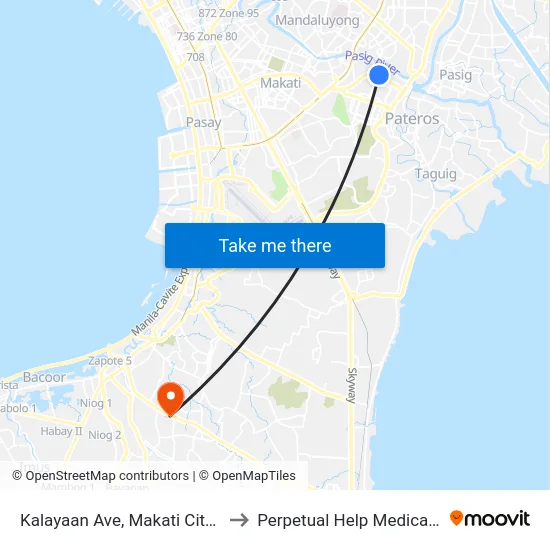 Kalayaan Ave, Makati City, Manila to Perpetual Help Medical Center map
