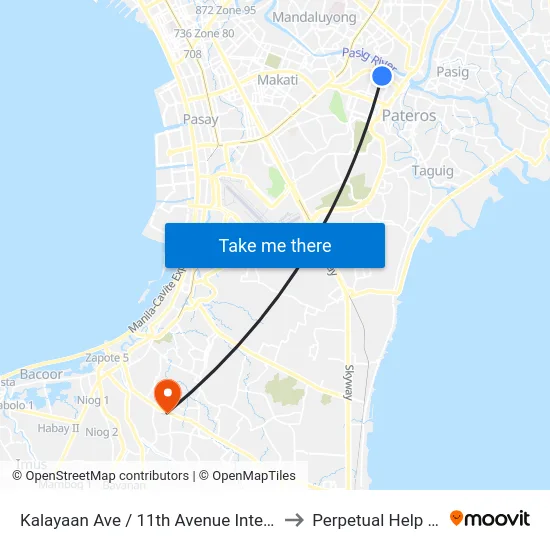 Kalayaan Ave / 11th Avenue Intersection, Makati City, Manila to Perpetual Help Medical Center map