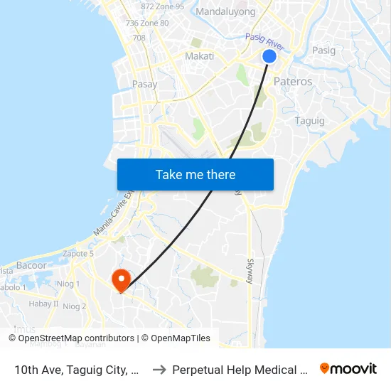 10th Ave, Taguig City, Manila to Perpetual Help Medical Center map