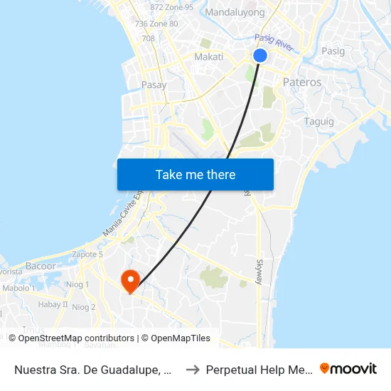 Nuestra Sra. De Guadalupe, Makati City, Manila to Perpetual Help Medical Center map