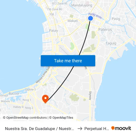 Nuestra Sra. De Guadalupe / Nuestra Sra. De Antipolo Intersection , Makati City, Manila to Perpetual Help Medical Center map