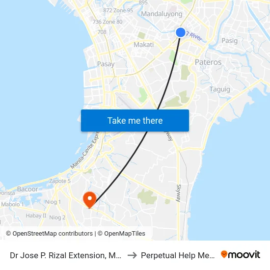 Dr Jose P. Rizal Extension, Makati City, Manila to Perpetual Help Medical Center map