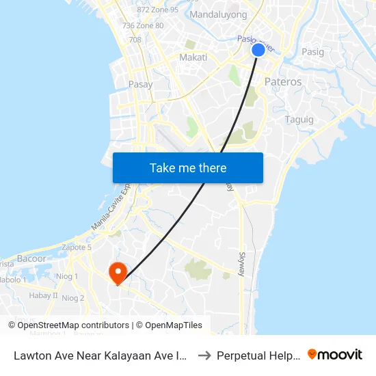 Lawton Ave Near Kalayaan Ave Intersection , Makati City, Manila to Perpetual Help Medical Center map
