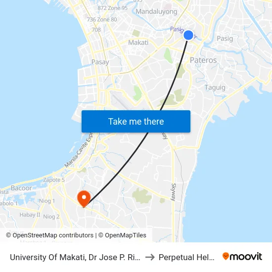 University Of Makati, Dr Jose P. Rizal Extension, Makati City, Manila to Perpetual Help Medical Center map
