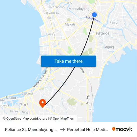 Reliance St, Mandaluyong City, Manila to Perpetual Help Medical Center map