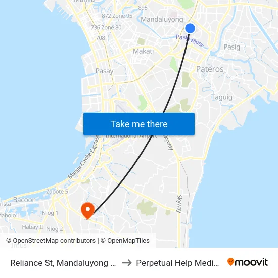 Reliance St, Mandaluyong City, Manila to Perpetual Help Medical Center map