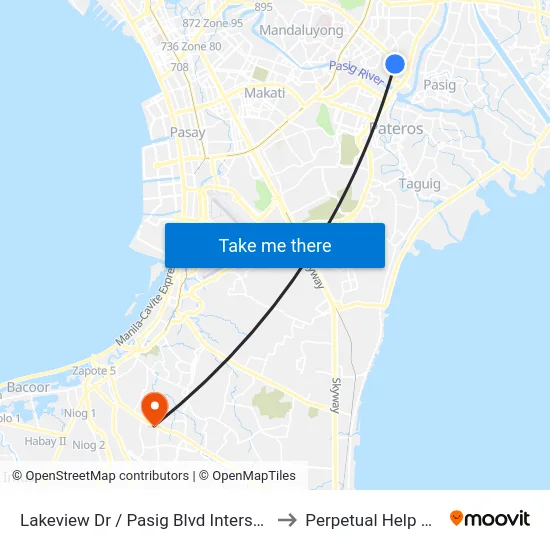 Lakeview Dr / Pasig Blvd Intersection, Pasig City, Manila to Perpetual Help Medical Center map