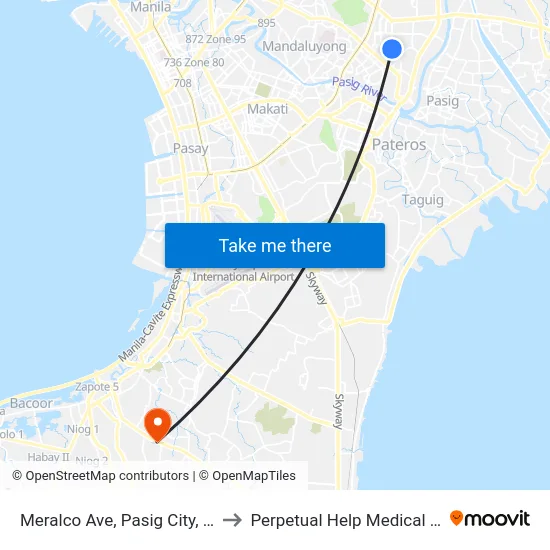 Meralco Ave, Pasig City, Manila to Perpetual Help Medical Center map