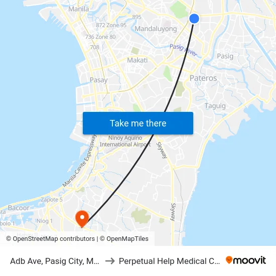 Adb Ave, Pasig City, Manila to Perpetual Help Medical Center map