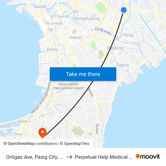 Ortigas Ave, Pasig City, Manila to Perpetual Help Medical Center map