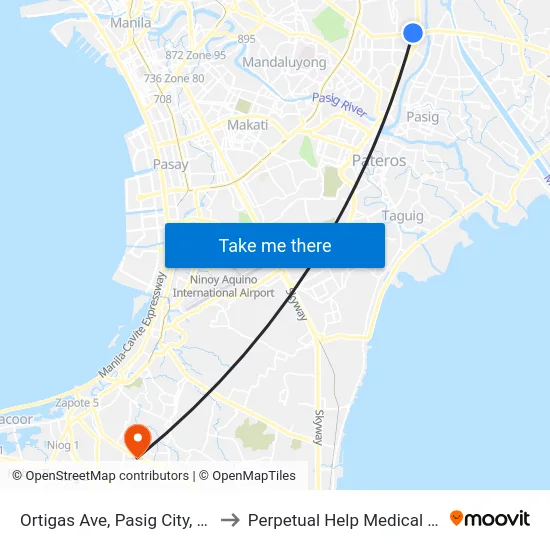 Ortigas Ave, Pasig City, Manila to Perpetual Help Medical Center map