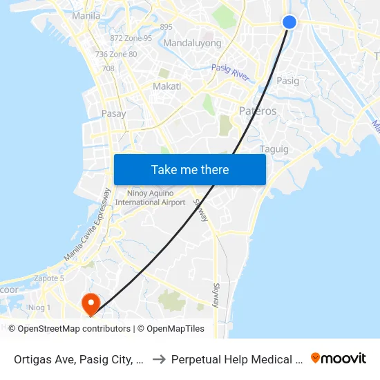 Ortigas Ave, Pasig City, Manila to Perpetual Help Medical Center map