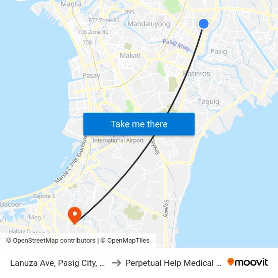 Lanuza Ave, Pasig City, Manila to Perpetual Help Medical Center map