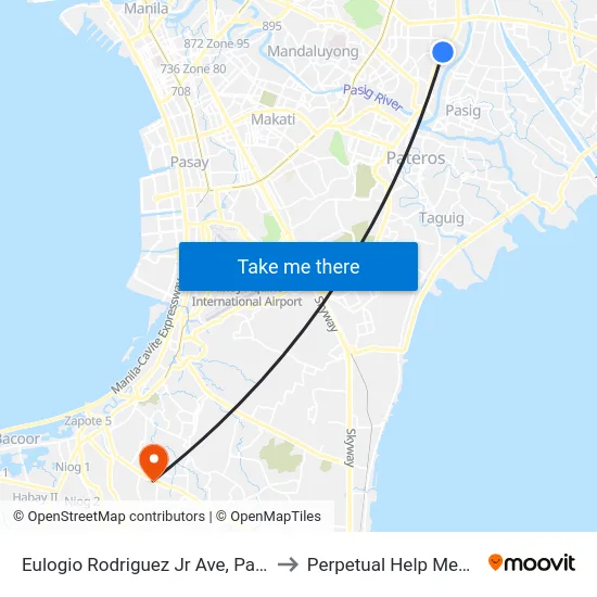 Eulogio Rodriguez Jr Ave,  Pasig City, Manila to Perpetual Help Medical Center map