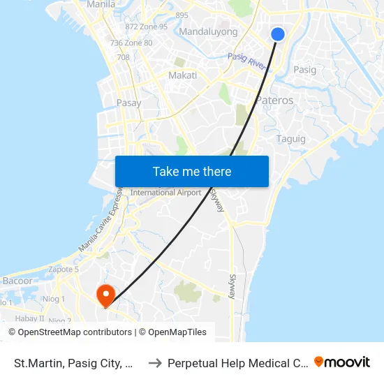 St.Martin, Pasig City, Manila to Perpetual Help Medical Center map