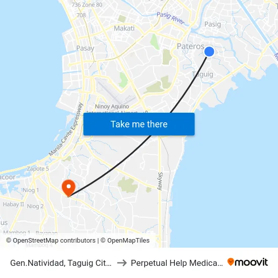 Gen.Natividad, Taguig City, Manila to Perpetual Help Medical Center map