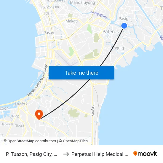 P. Tuazon, Pasig City, Manila to Perpetual Help Medical Center map