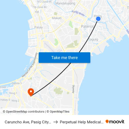 Caruncho Ave, Pasig City, Manila to Perpetual Help Medical Center map