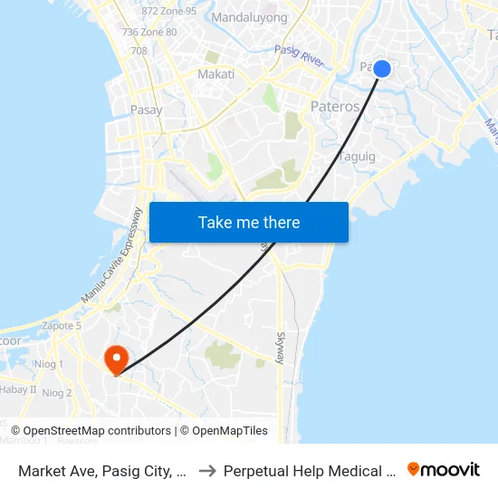 Market Ave, Pasig City, Manila to Perpetual Help Medical Center map