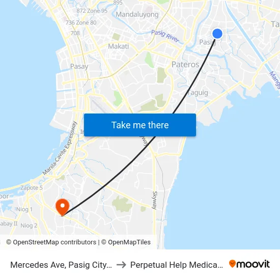 Mercedes Ave, Pasig City, Manila to Perpetual Help Medical Center map