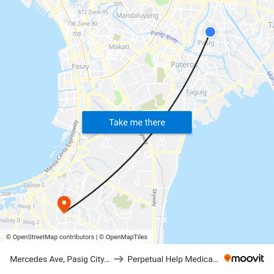 Mercedes Ave, Pasig City, Manila to Perpetual Help Medical Center map