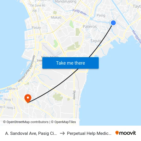 A. Sandoval Ave, Pasig City, Manila to Perpetual Help Medical Center map