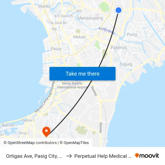 Ortigas Ave, Pasig City, Manila to Perpetual Help Medical Center map