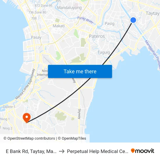 E Bank Rd, Taytay, Manila to Perpetual Help Medical Center map