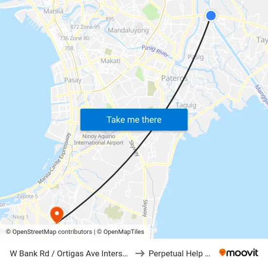 W Bank Rd / Ortigas Ave Intersection, Pasig City, Manila to Perpetual Help Medical Center map