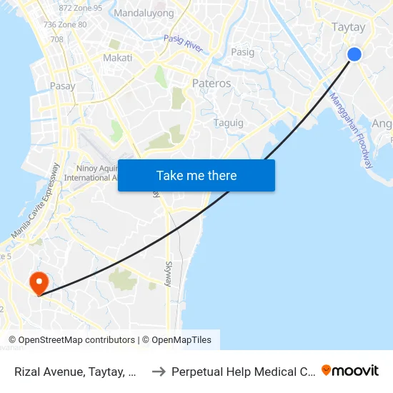 Rizal Avenue, Taytay, Manila to Perpetual Help Medical Center map