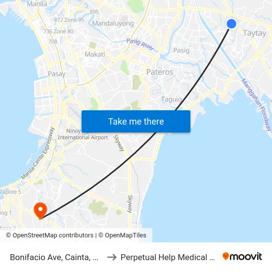 Bonifacio Ave, Cainta, Manila to Perpetual Help Medical Center map