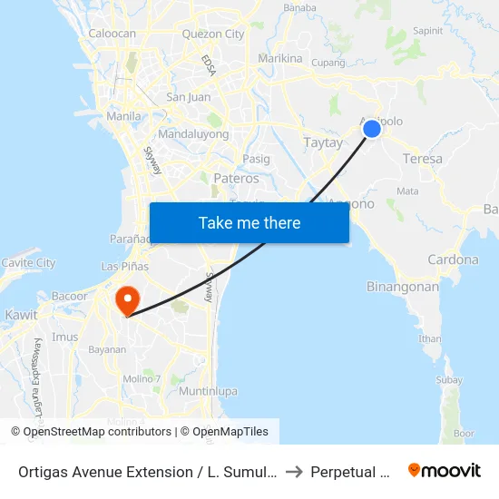 Ortigas Avenue Extension / L. Sumulong Memorial Cir Intersection, Antipolo City, Manila to Perpetual Help Medical Center map