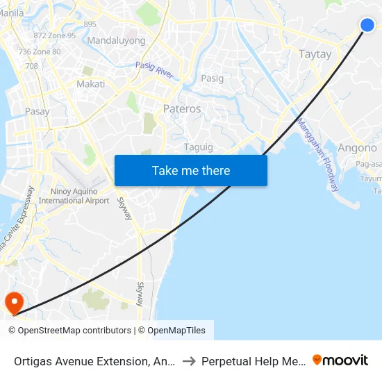 Ortigas Avenue Extension, Antipolo City, Manila to Perpetual Help Medical Center map