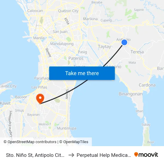 Sto. Niño St,  Antipolo City, Manila to Perpetual Help Medical Center map
