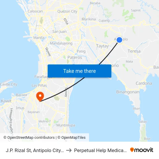 J.P. Rizal St, Antipolo City, Manila to Perpetual Help Medical Center map