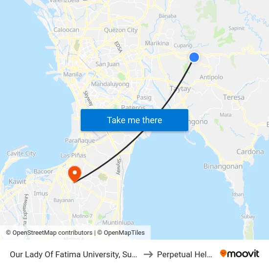 Our Lady Of Fatima University, Sumulong Hwy, Antipolo City, Manila to Perpetual Help Medical Center map