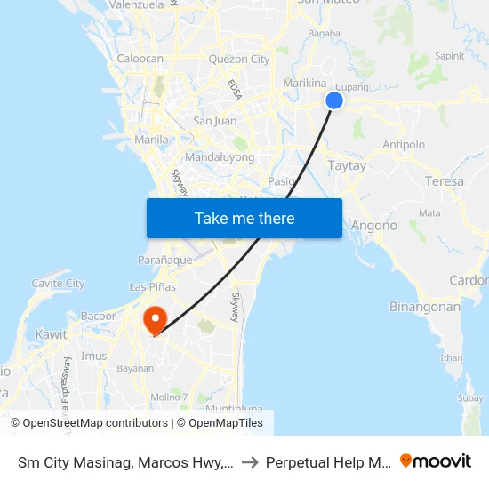 Sm City Masinag, Marcos Hwy, Antipolo City, Manila to Perpetual Help Medical Center map