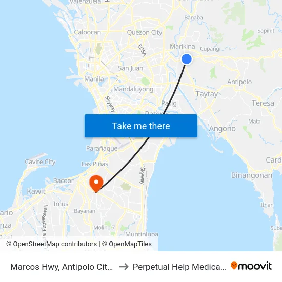 Marcos Hwy, Antipolo City, Manila to Perpetual Help Medical Center map