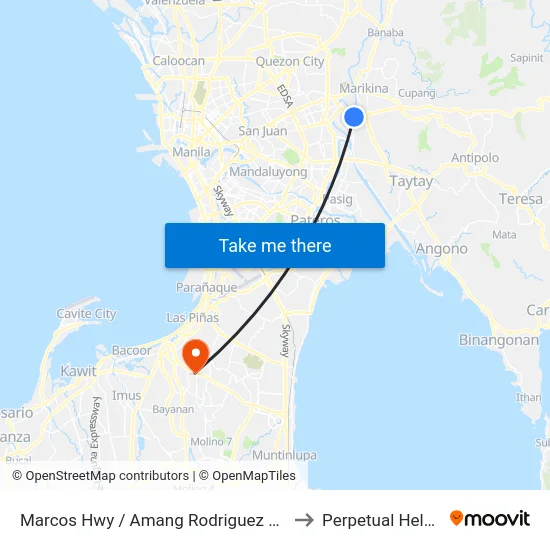 Marcos Hwy / Amang Rodriguez Ave Intersection, Pasig City, Manila to Perpetual Help Medical Center map